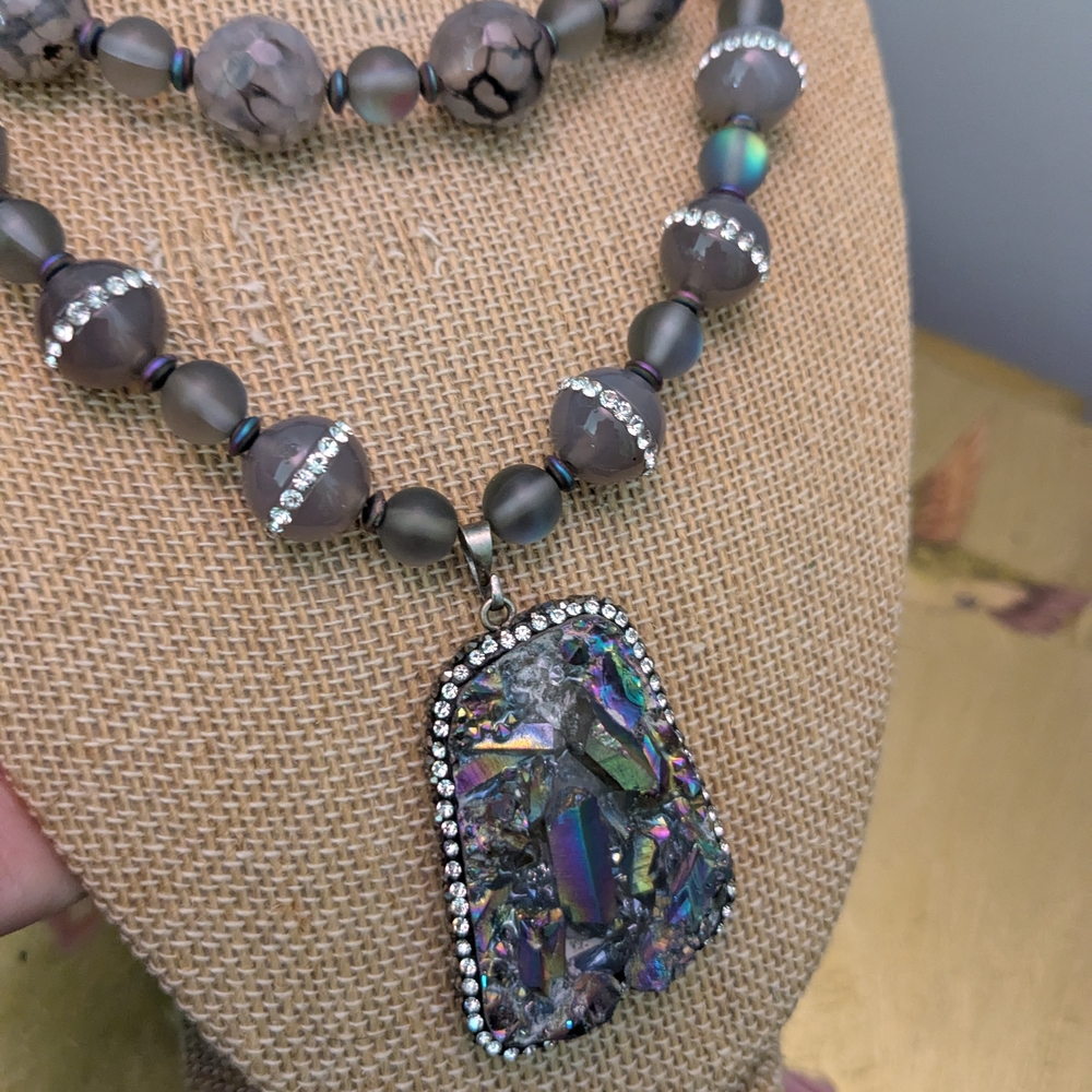 Dramatic Black And Silver Statement Necklace With… - image 6